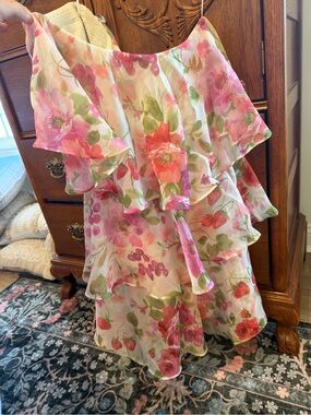 Floral Ruffle Strapless Dress